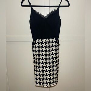 Elegant Black and White Houndstooth Dress